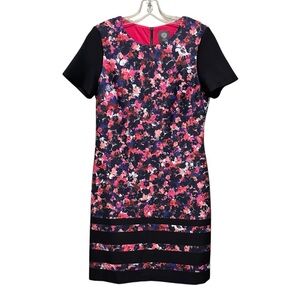 Vince Camuto Floral Print Short Sleeve Sheath Dress Black Multi Women’s Size 8